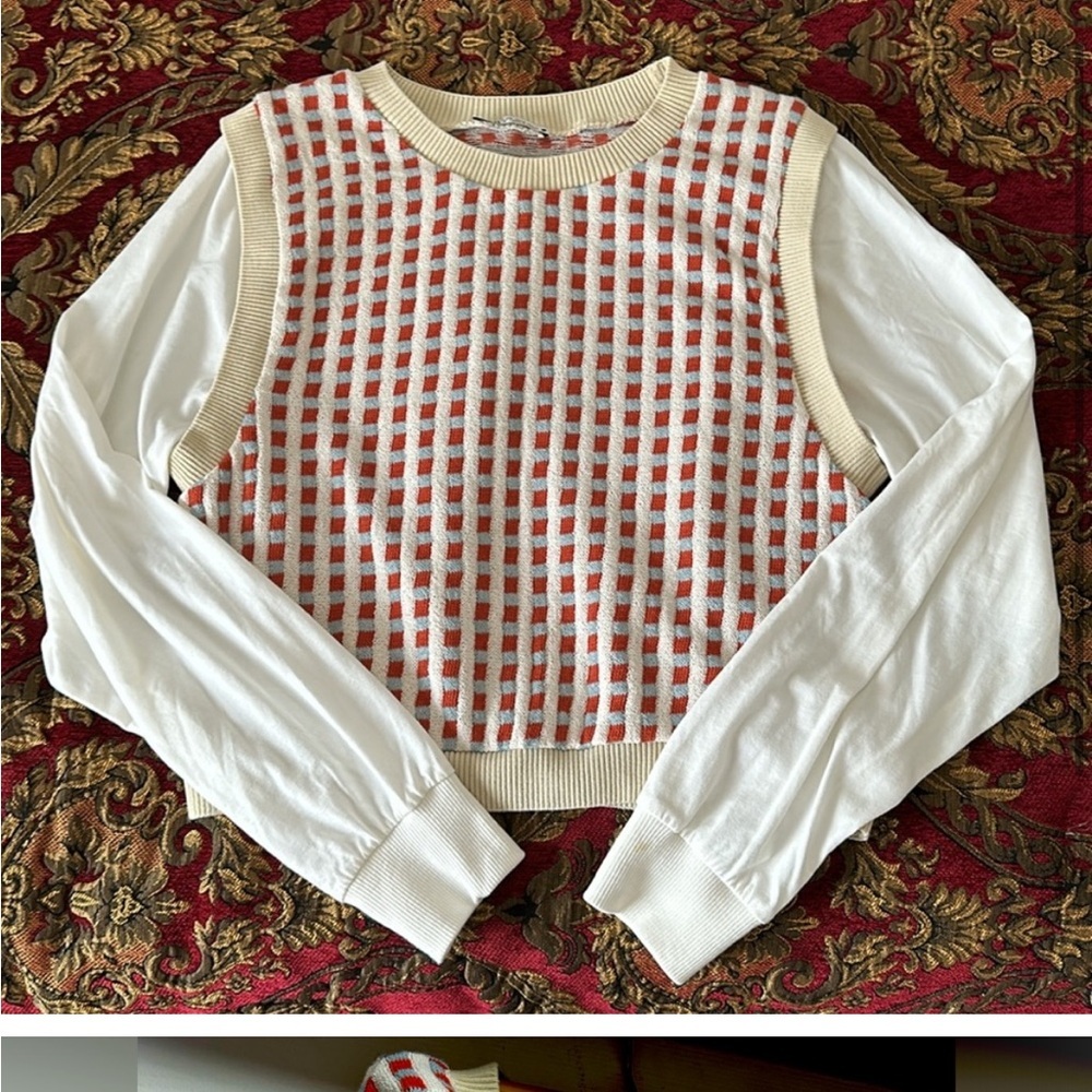 Zara Women's Sweater Vest with Attached Long Sleeves Pullover Top- EUC-Sz M​ - Picture 13 of 13